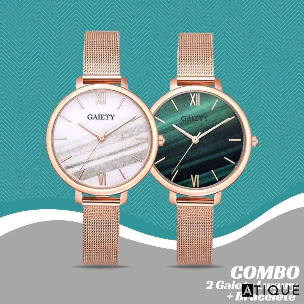 Combo 2 Relógios Gaiety Luxury + Brinde Bracelete Pearl - Atique Store