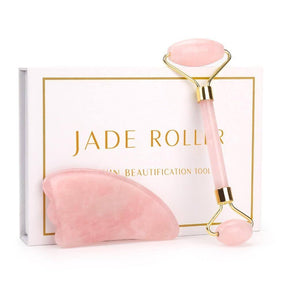 Kit Rolo Massageador Facial + Gua Sha Quartzo (Rosa e Jade Original®) - Atique Store