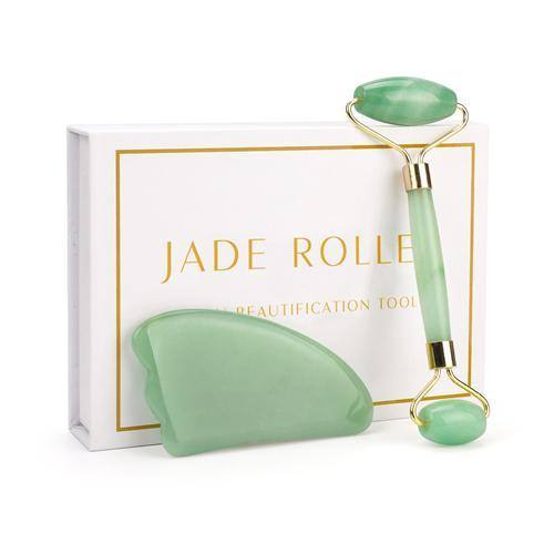 Kit Rolo Massageador Facial + Gua Sha Quartzo (Rosa e Jade Original®) - Atique Store